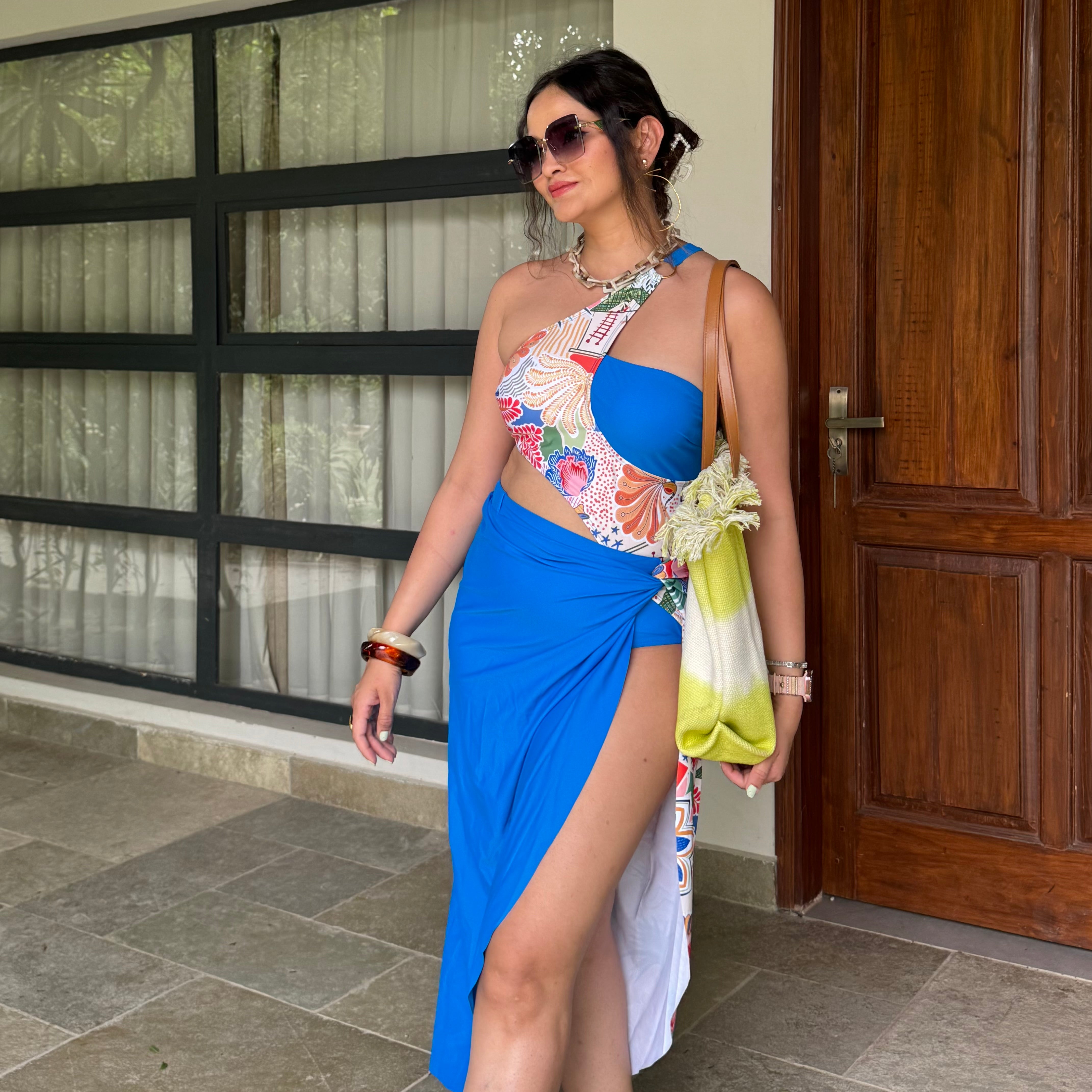 Vanesa One Shoulder Monokini With Knot Skirt