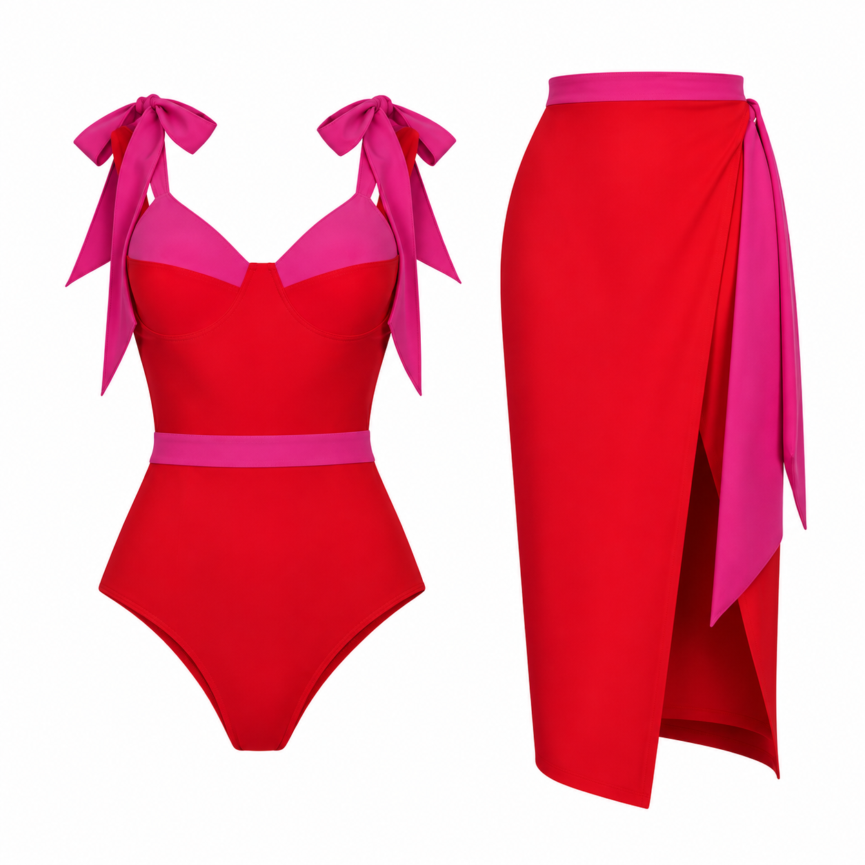 Vacay Colorblock Knotted Bikini And Sarong Set