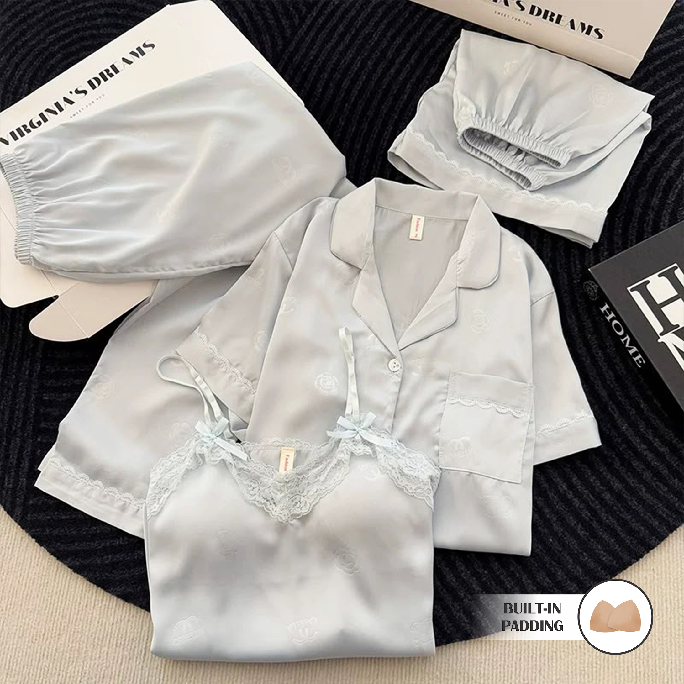 Serenade Satin Padded Nightsuit Set - 4pc Set