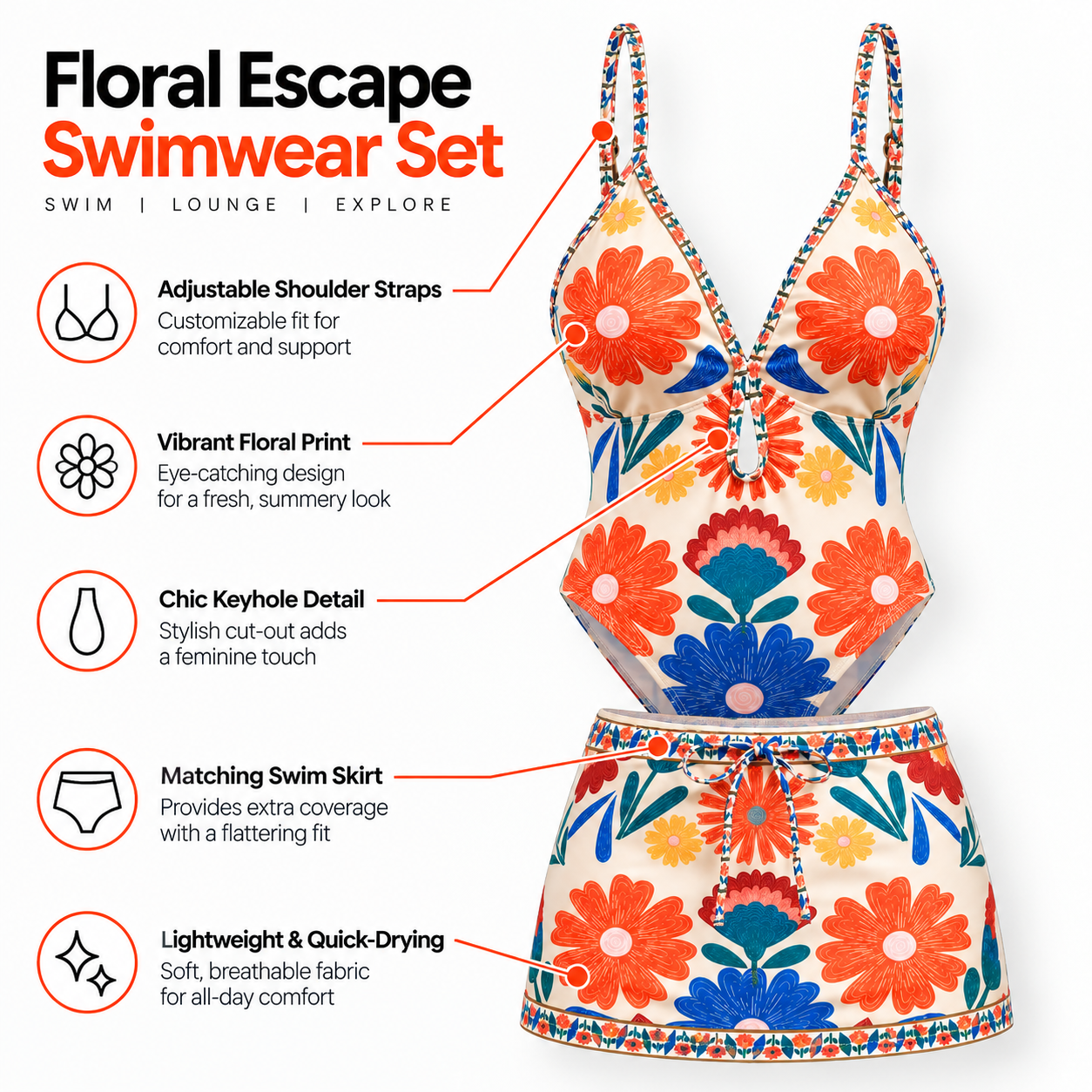 Monaco Bloom Monokini With Skirt Set