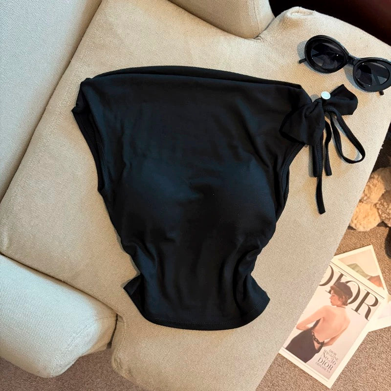Bow Tie-Shoulder Built-in Bra Top