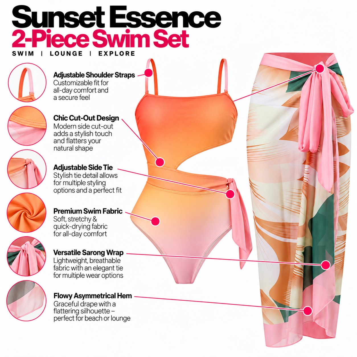 Gradient Monokini and Sarong Set
