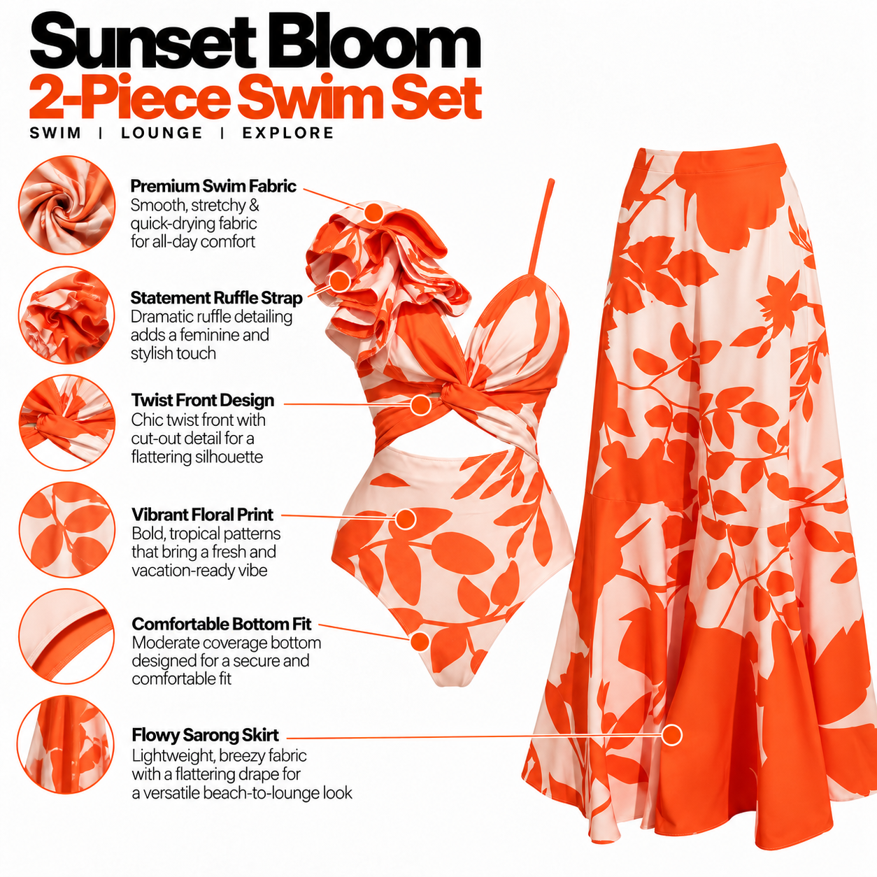Tropical Bloom Monokini and Maxi Skirt Set