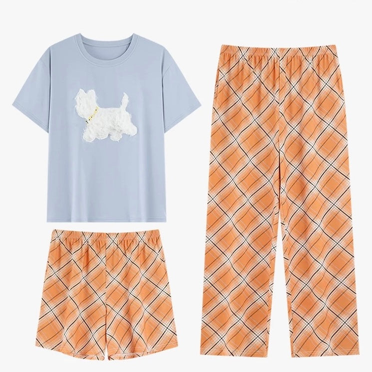 Peach Check Padded Nightsuit Set- 3pc Set