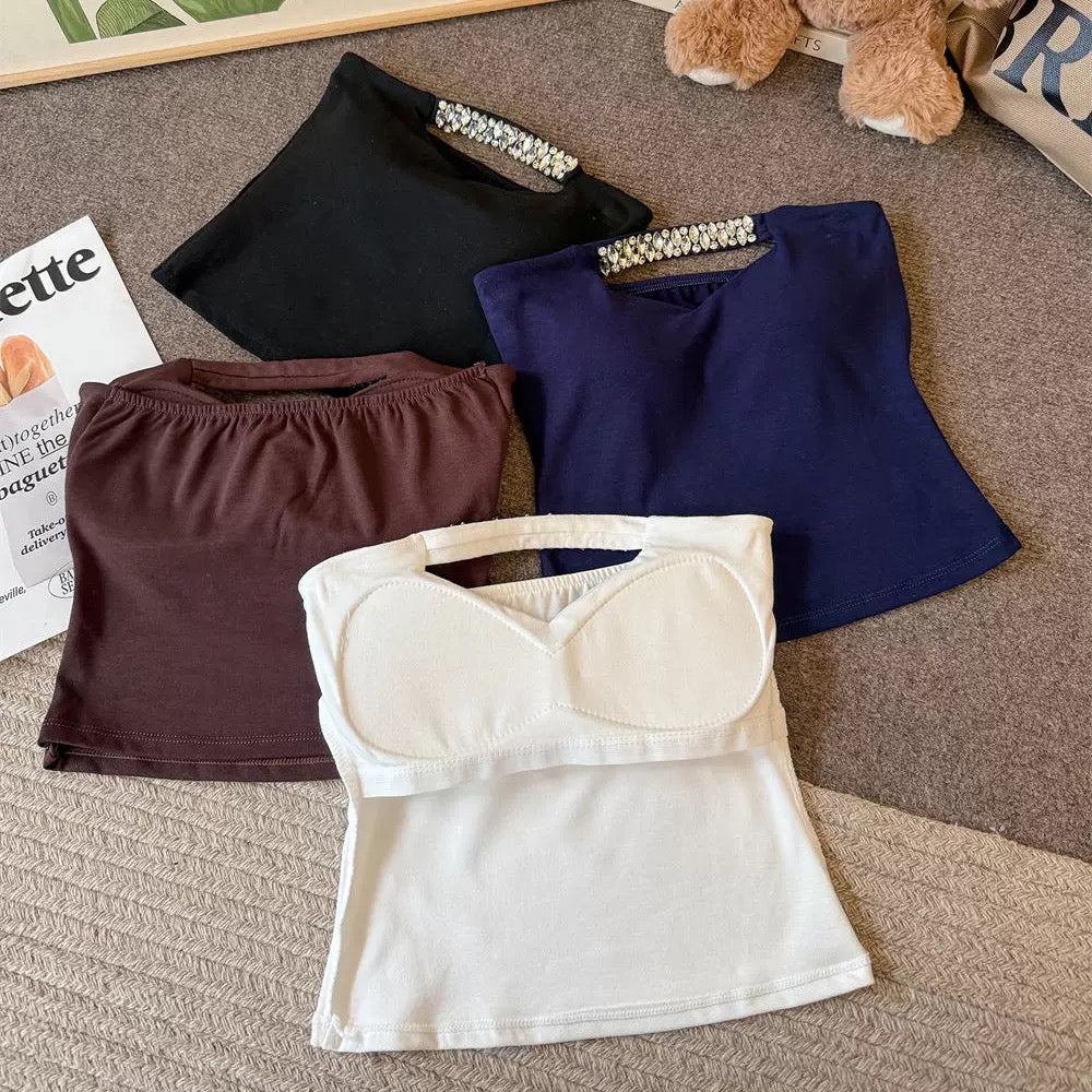Dazzle Neck Built-in Bra Tube Top