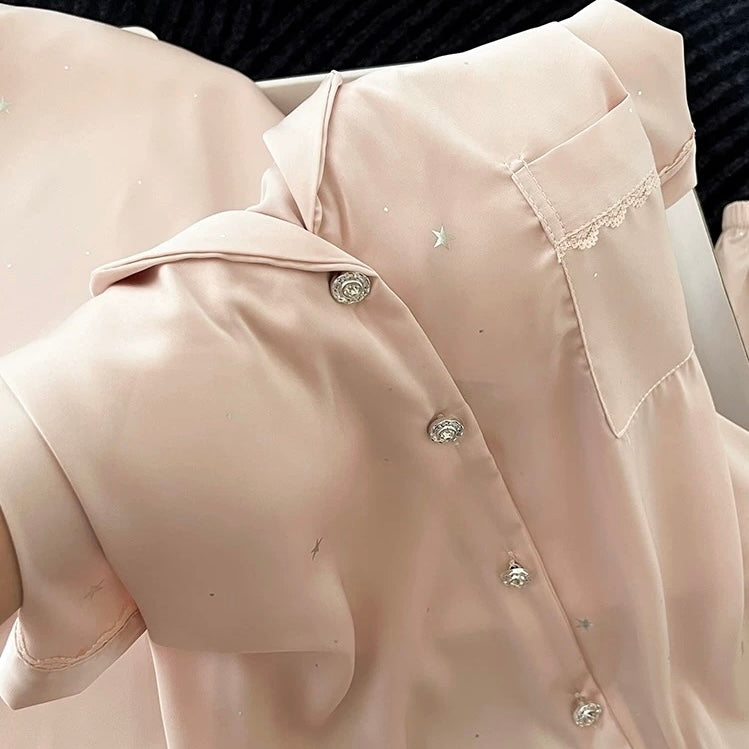 Milky Satin Padded Nightsuit - 3pc Set