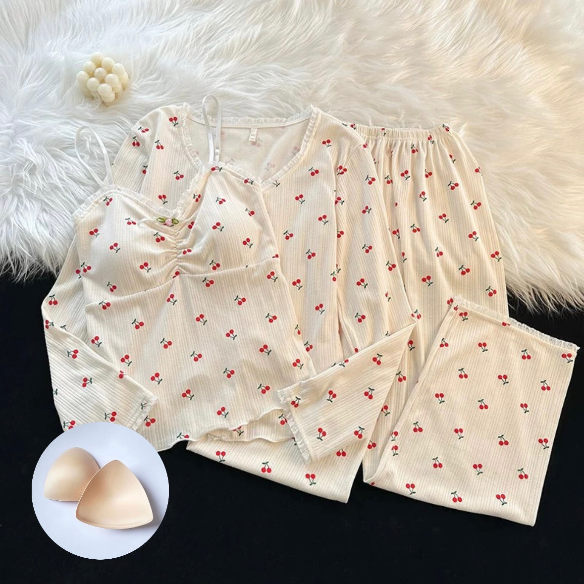 Little Cherries Padded Nightsuit - 3pc Set