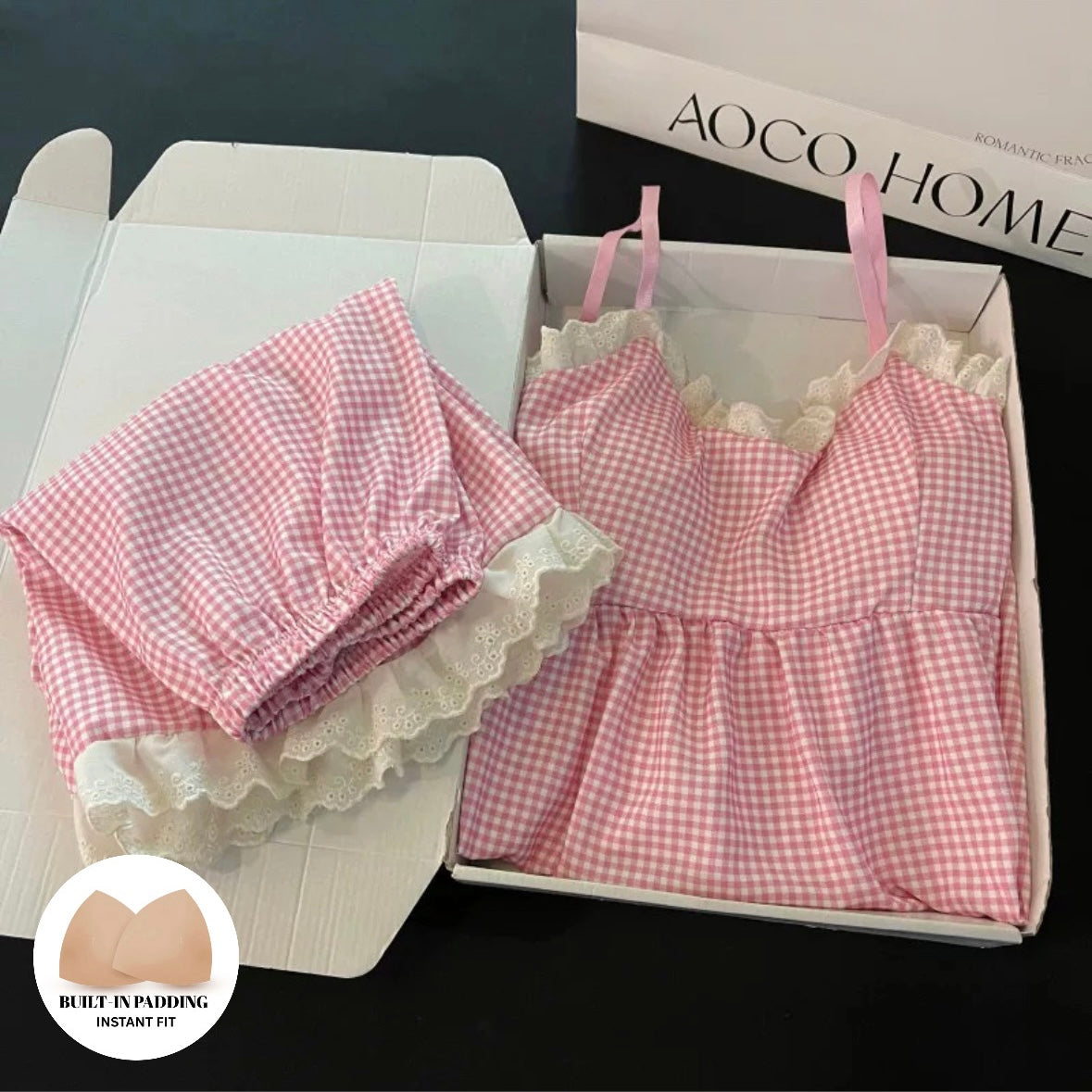 Cottage Gingham Frill Padded Nightsuit Set