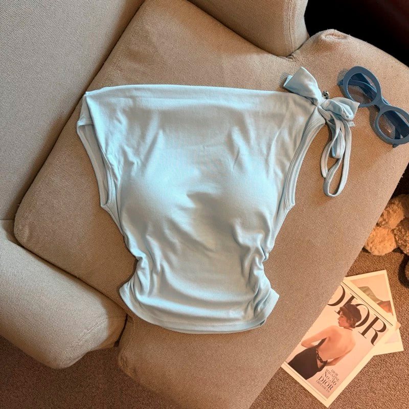 Bow Tie-Shoulder Built-in Bra Top