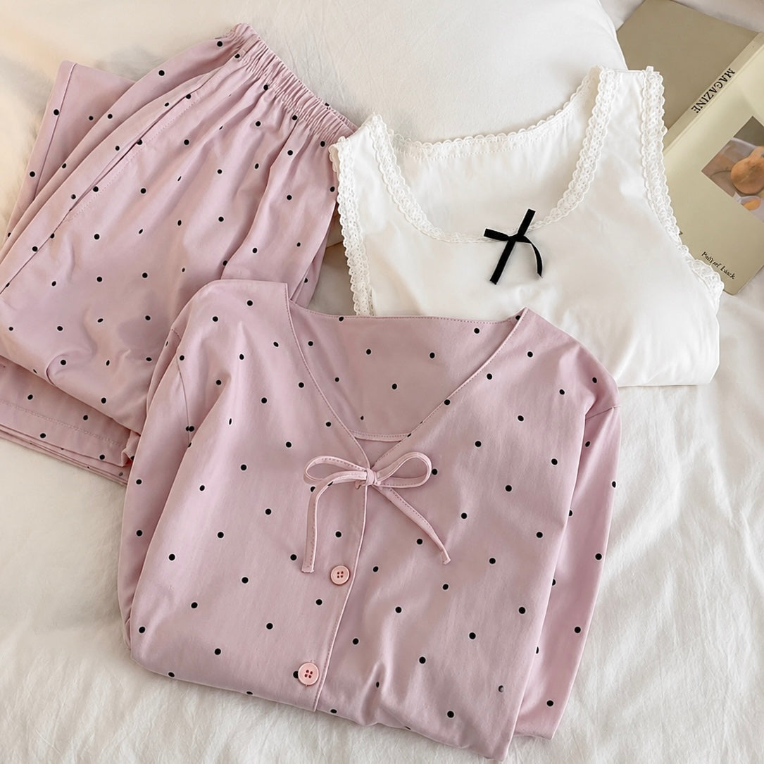 Pink Polka Bliss Padded Nightsuit- 3pc Set