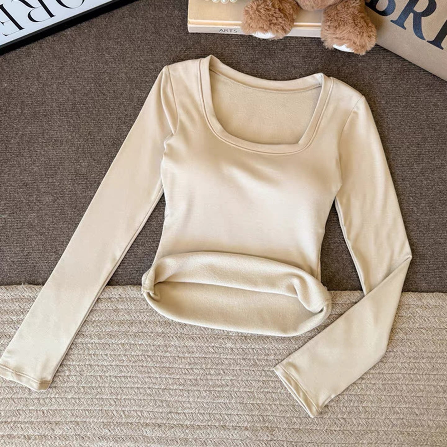 Square Neck Built-in Bra Full Sleeves Top