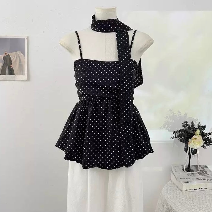 Monroe Polka Peplum Padded Top
