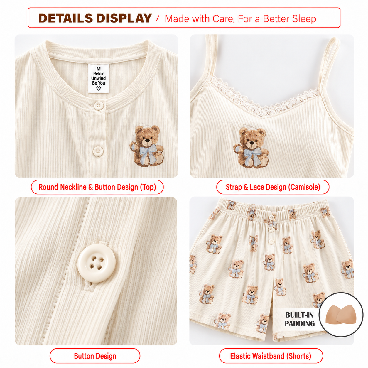 Cuddle Bear Ribbed Padded Lounge set - 3pc set