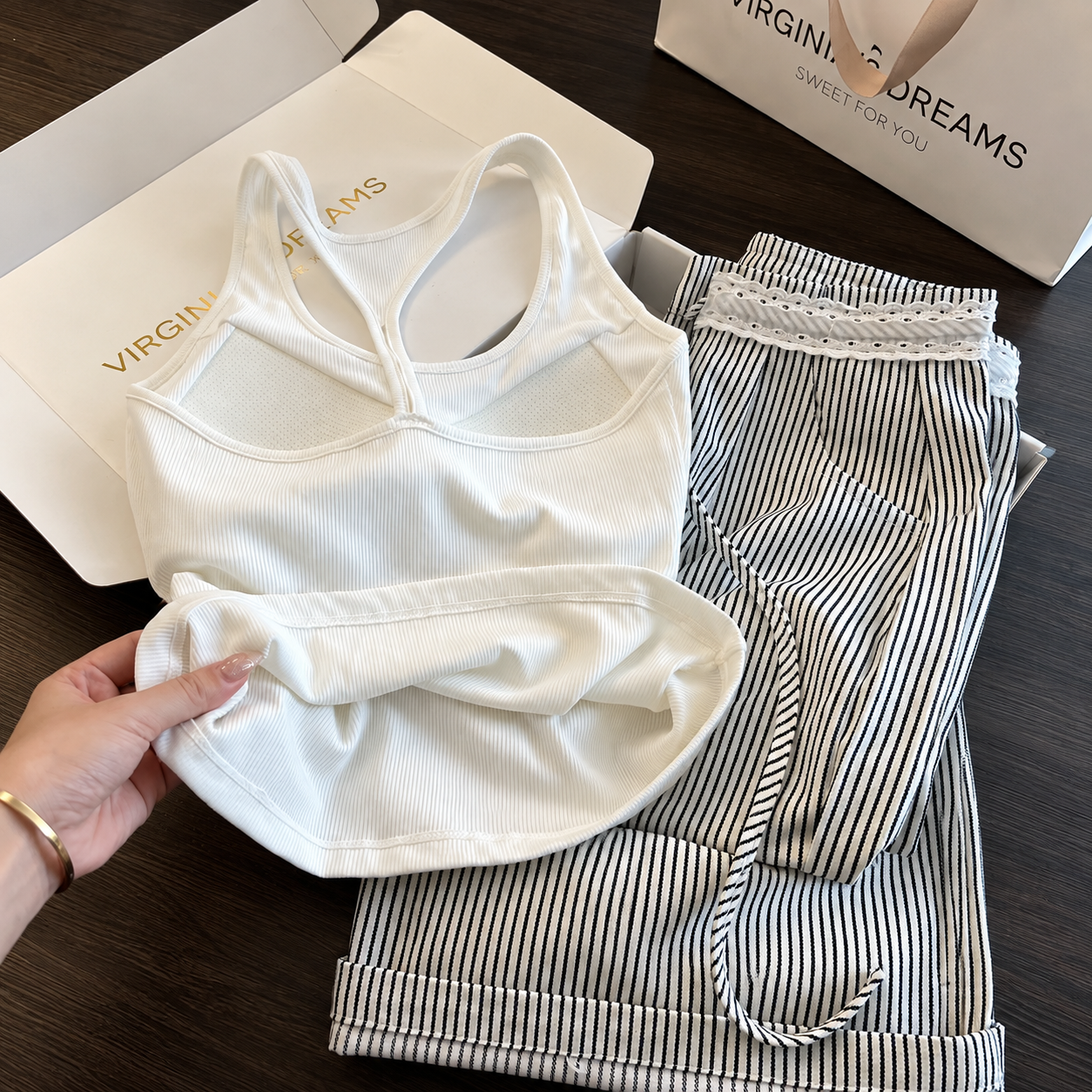 Pinstripe Lace Padded Lounge Set