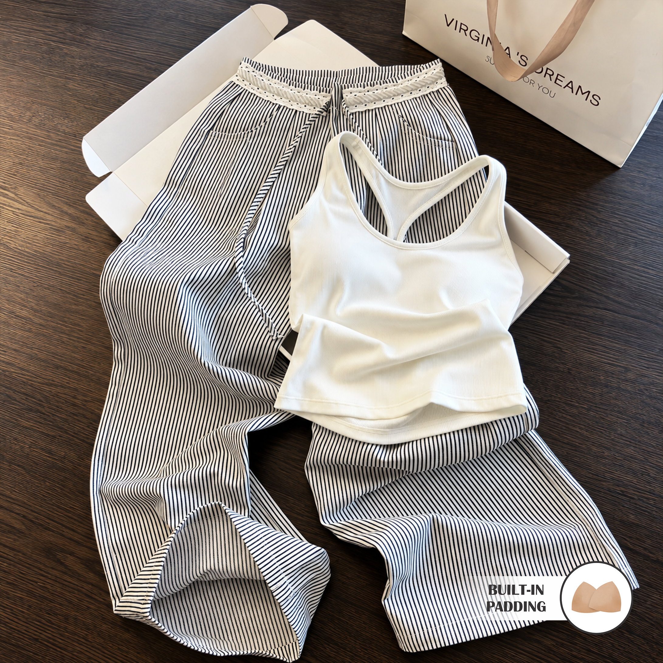 Pinstripe Lace Padded Lounge Set