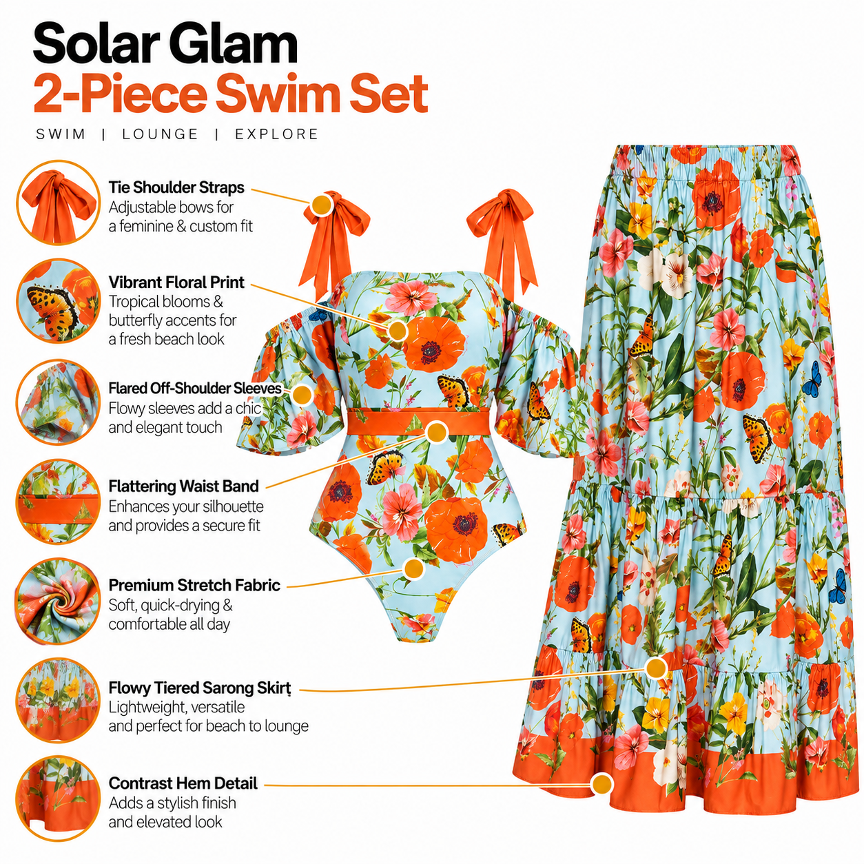 Butterfly Bloom Monokini With Skirt Set