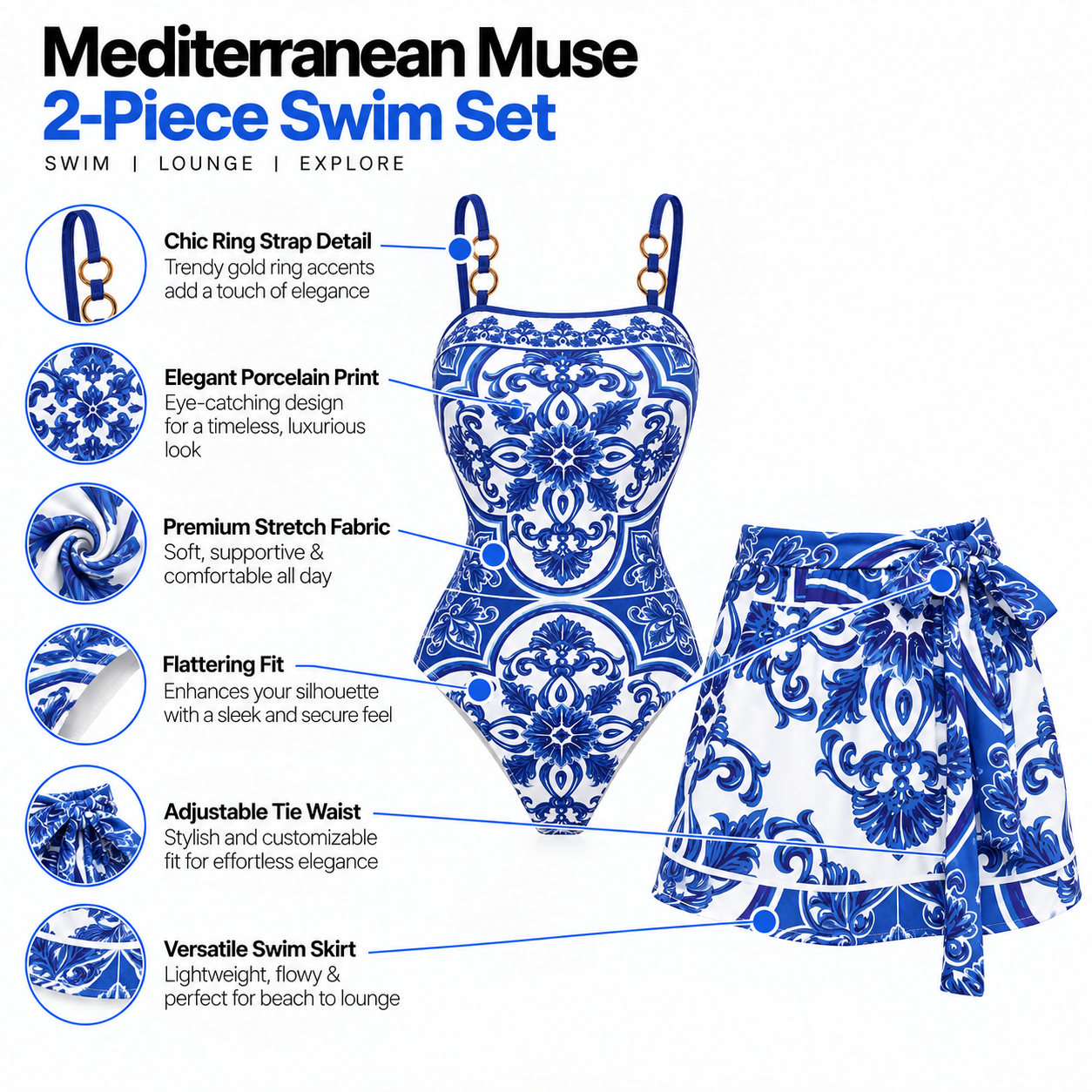 Combalt Royale Luxe Monokini With Skirt Set