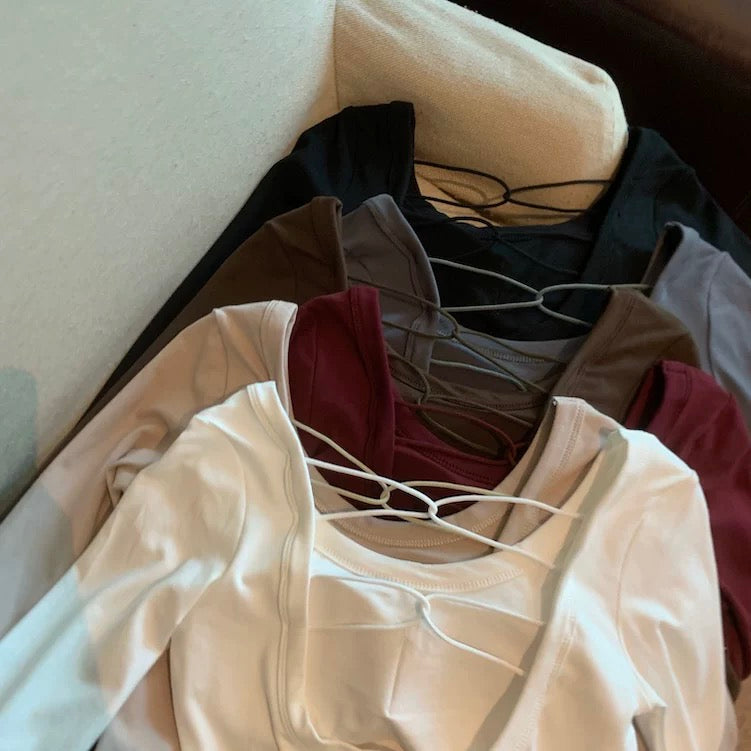 Y2K Backless Built-in Bra Full Sleeves Top