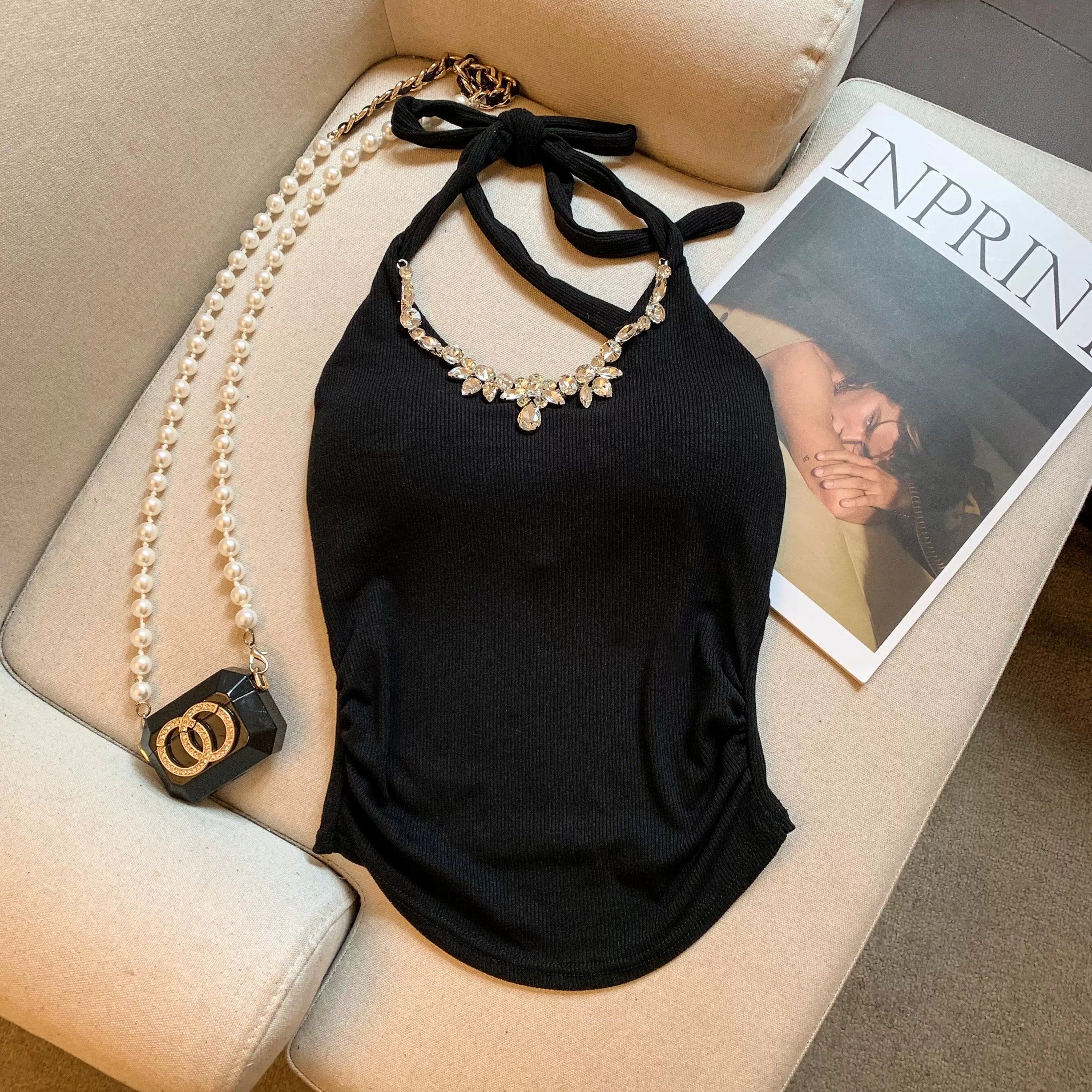 Jewel Kiss Built-in Bra Halter Top