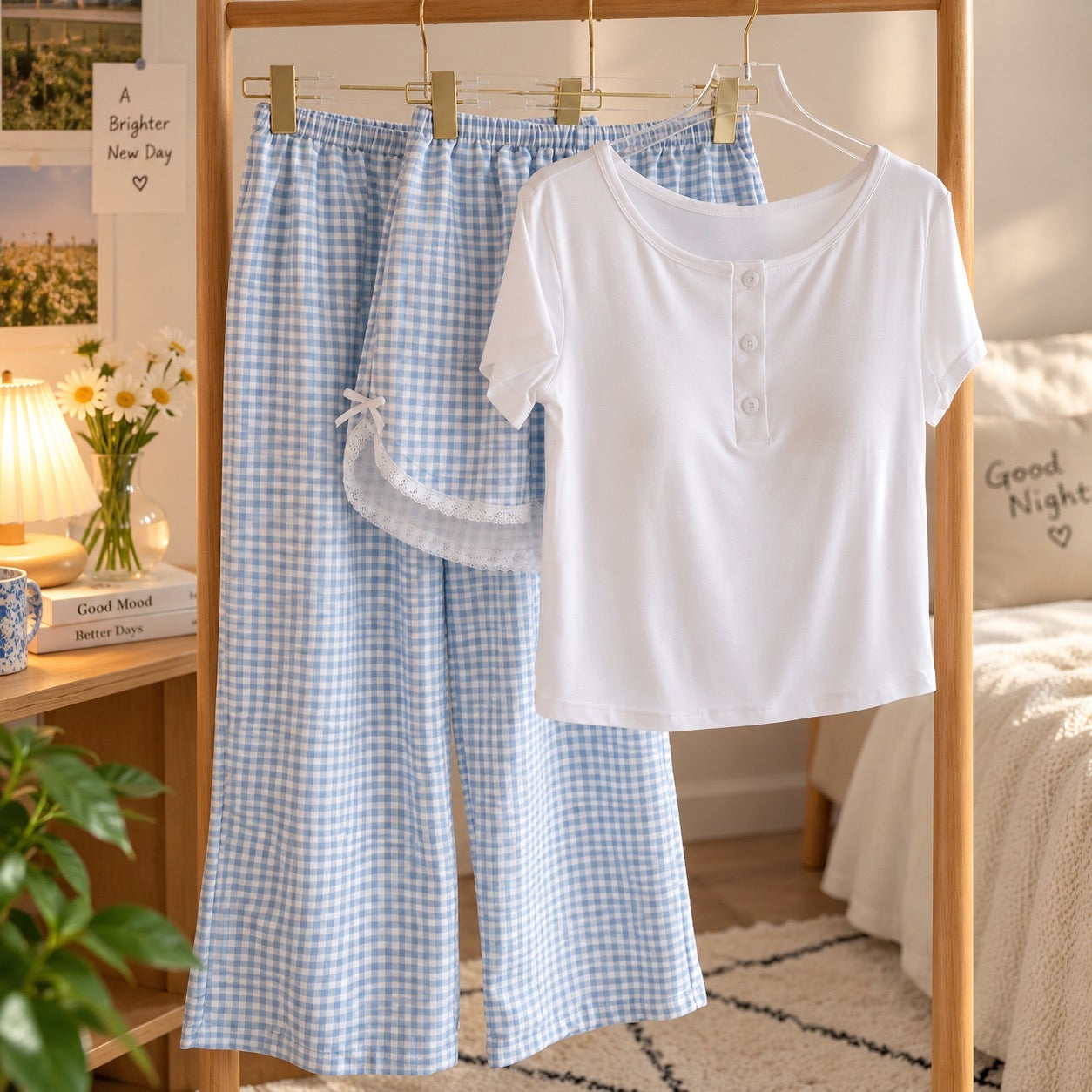 Dainty Check Padded Nightsuit - 3pc Set