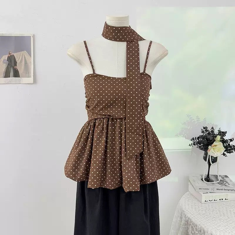 Monroe Polka Peplum Padded Top