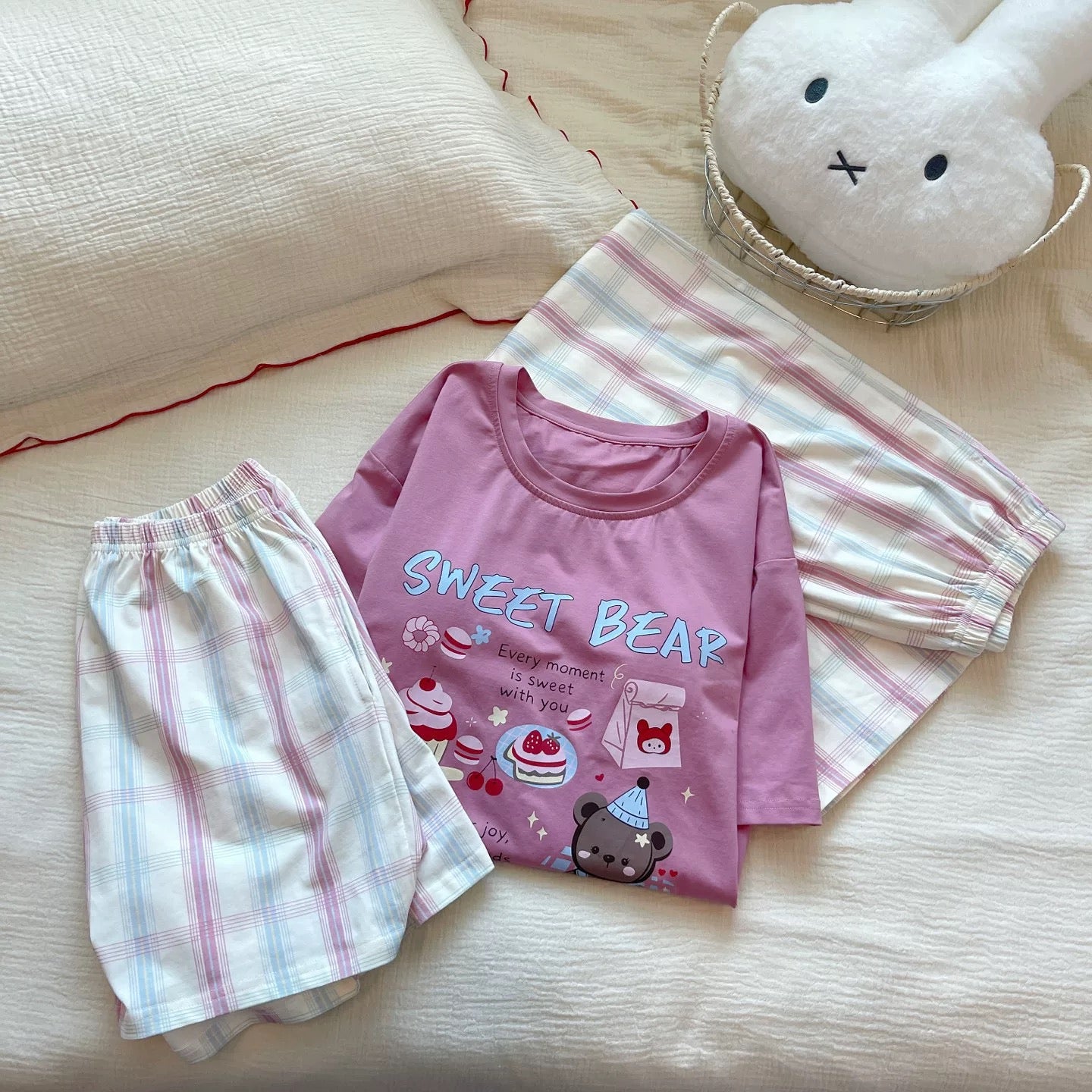 Pastry Pink Plaid Padded Nightsuit- 3pc set