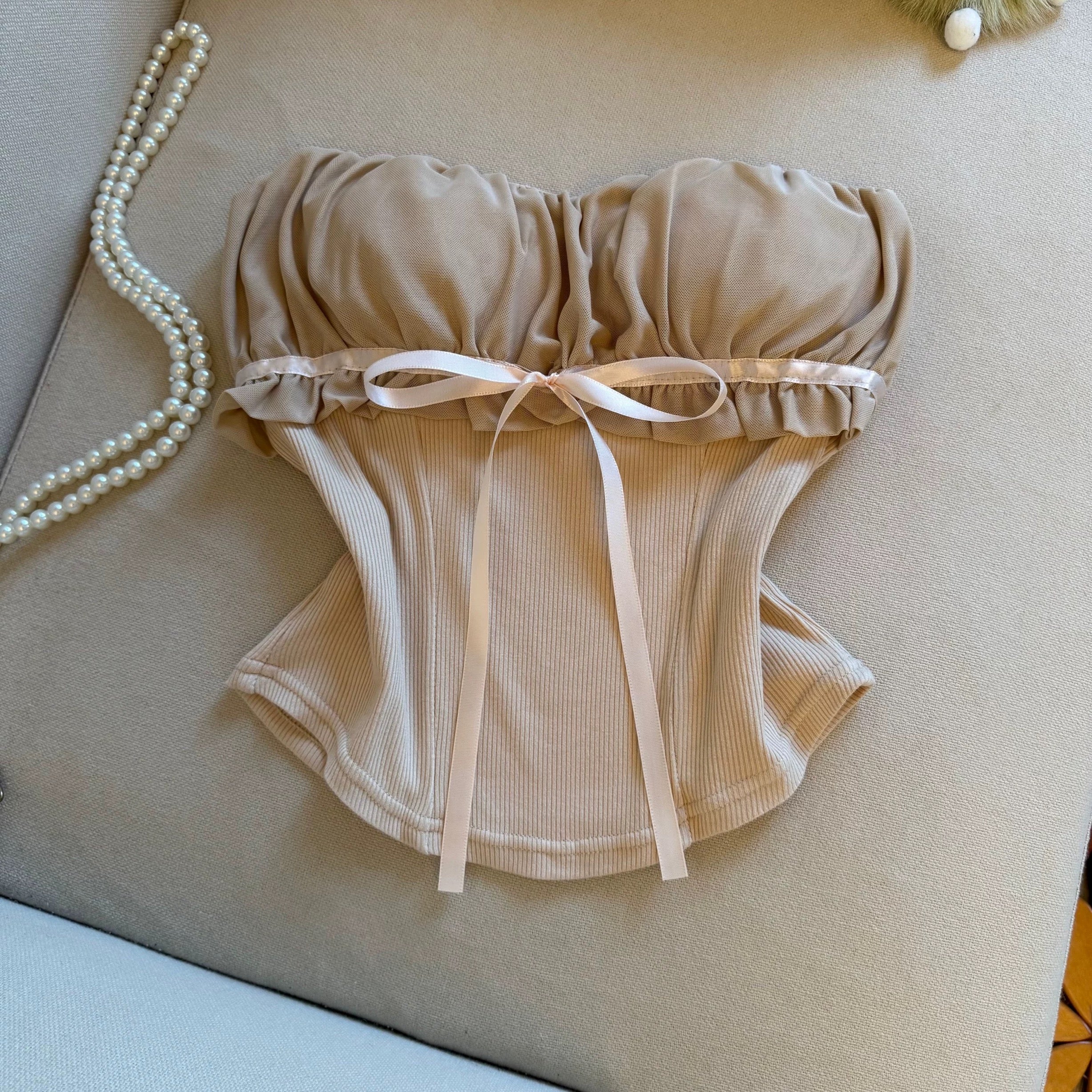 Satin Bow Built-in Bra Tube Top