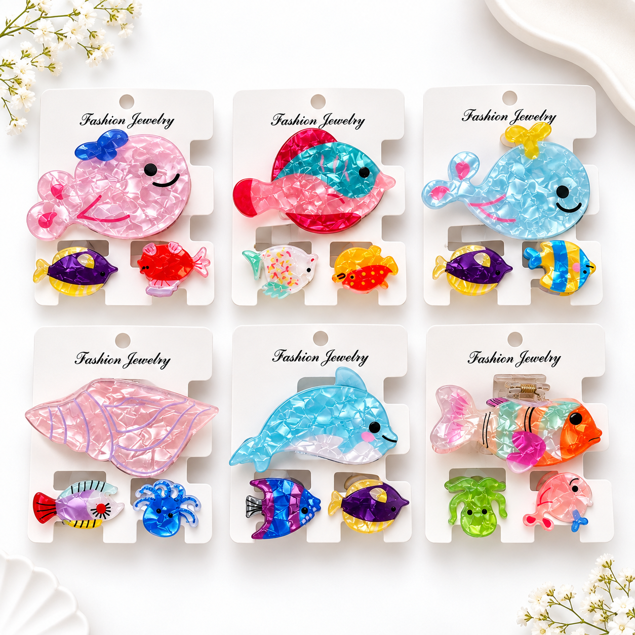 Aqua Whimsy Claw Clip - Set of 3