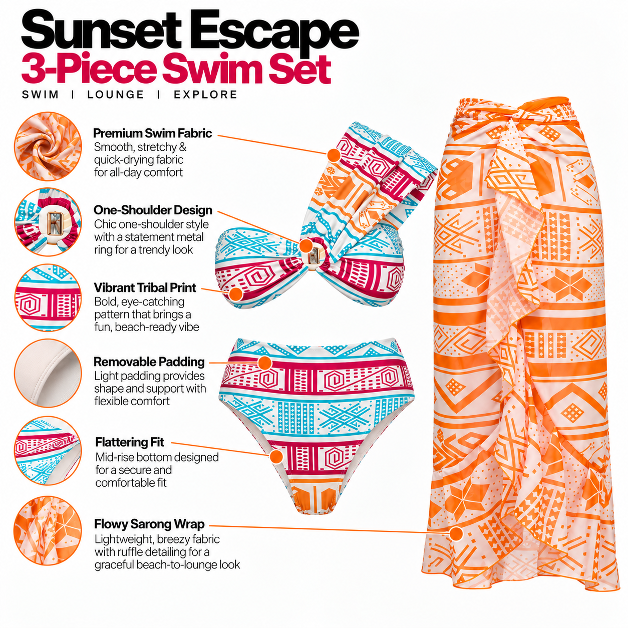 Dahlia Multicolor Bikini Three Piece Set
