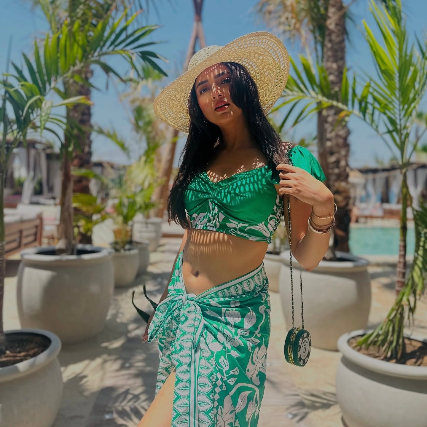 Sunfene Green Swimsuit with Sarong