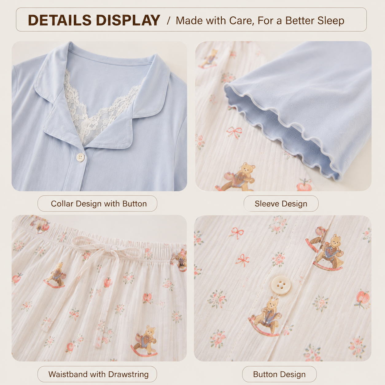Moonlit Garden Padded Nightsuit - 3Pc Set