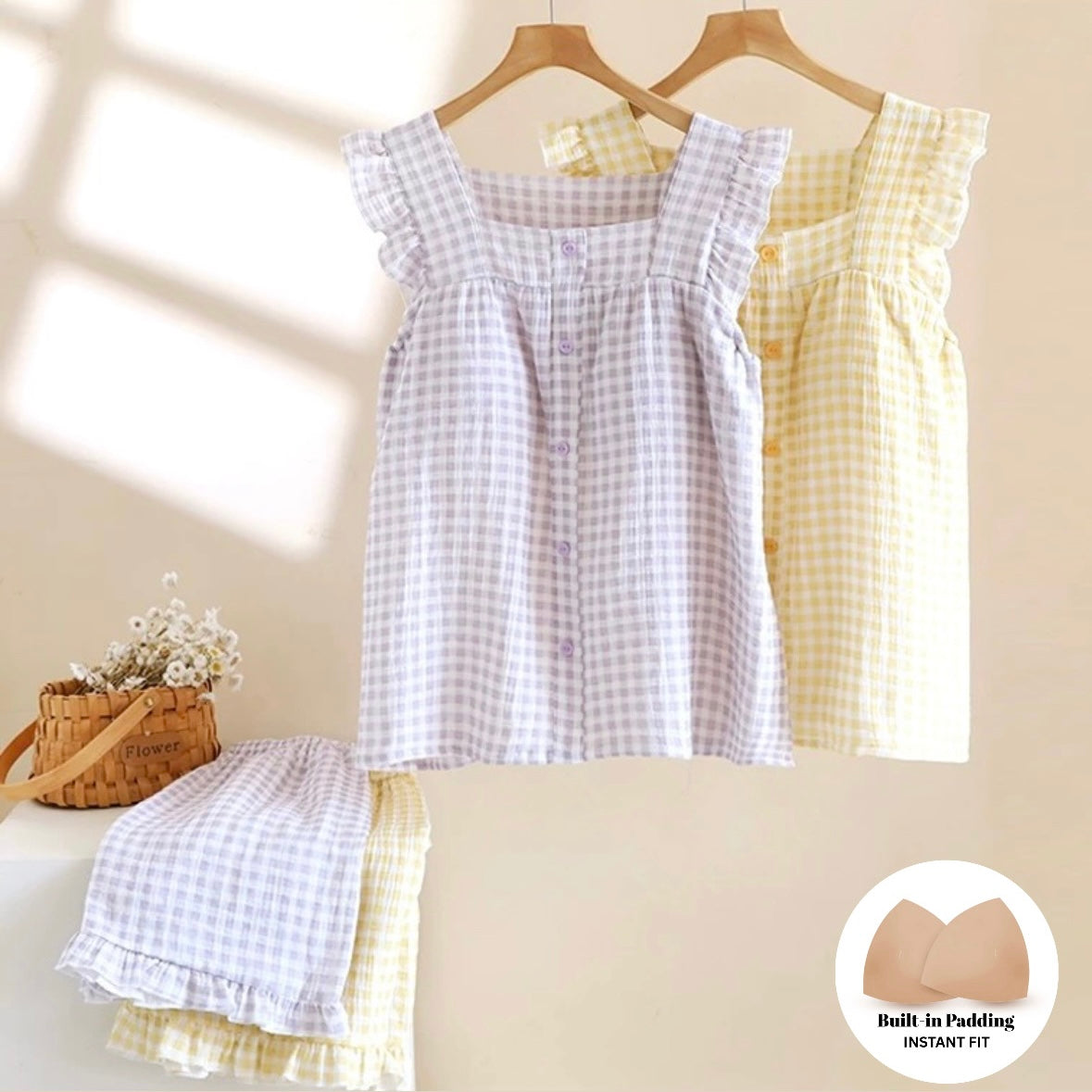 Pastel Gingham Padded Nightsuit Set