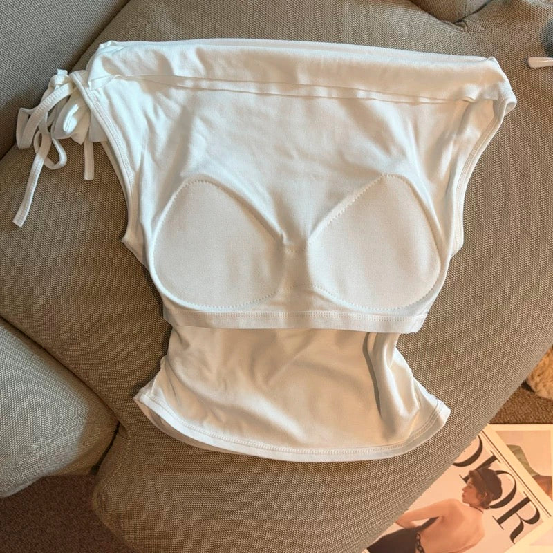 Bow Tie-Shoulder Built-in Bra Top
