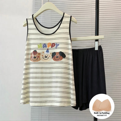 Happy Bear Stripe Padded Nightsuit Set