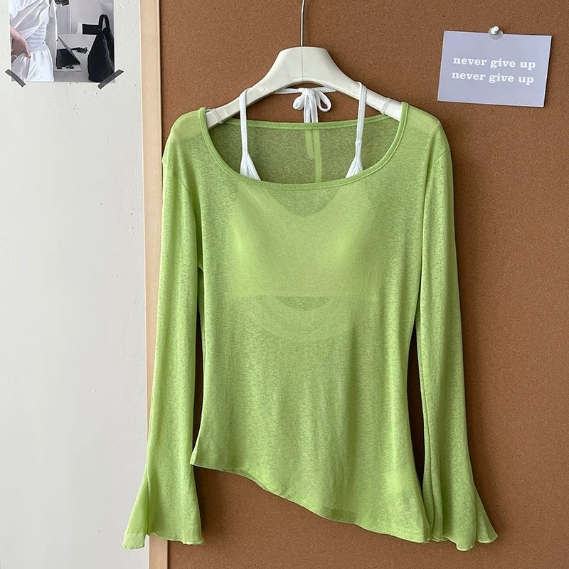Airkiss Summer Built-in Bra Top With Sheer Tee