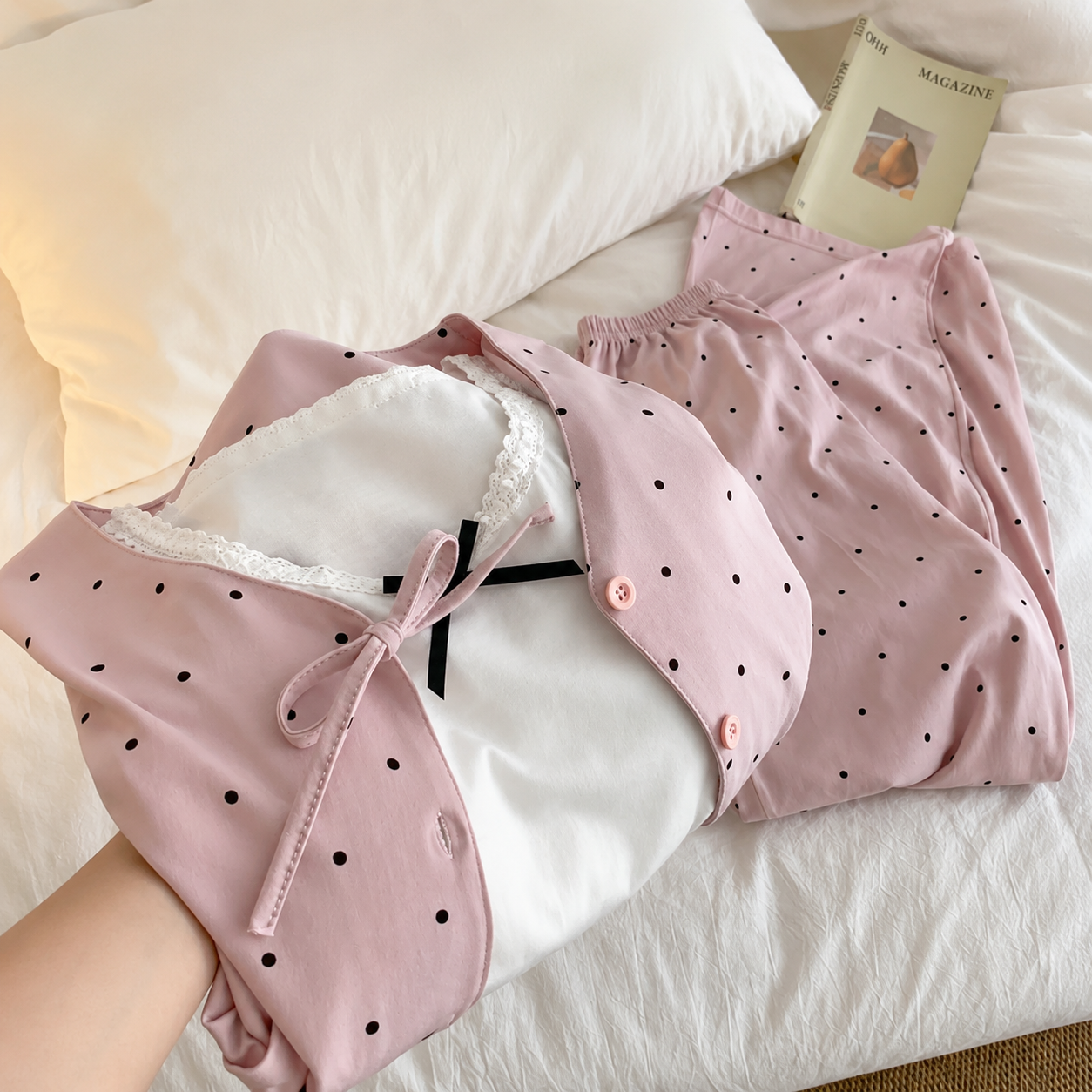 Pink Polka Bliss Padded Nightsuit- 3pc Set