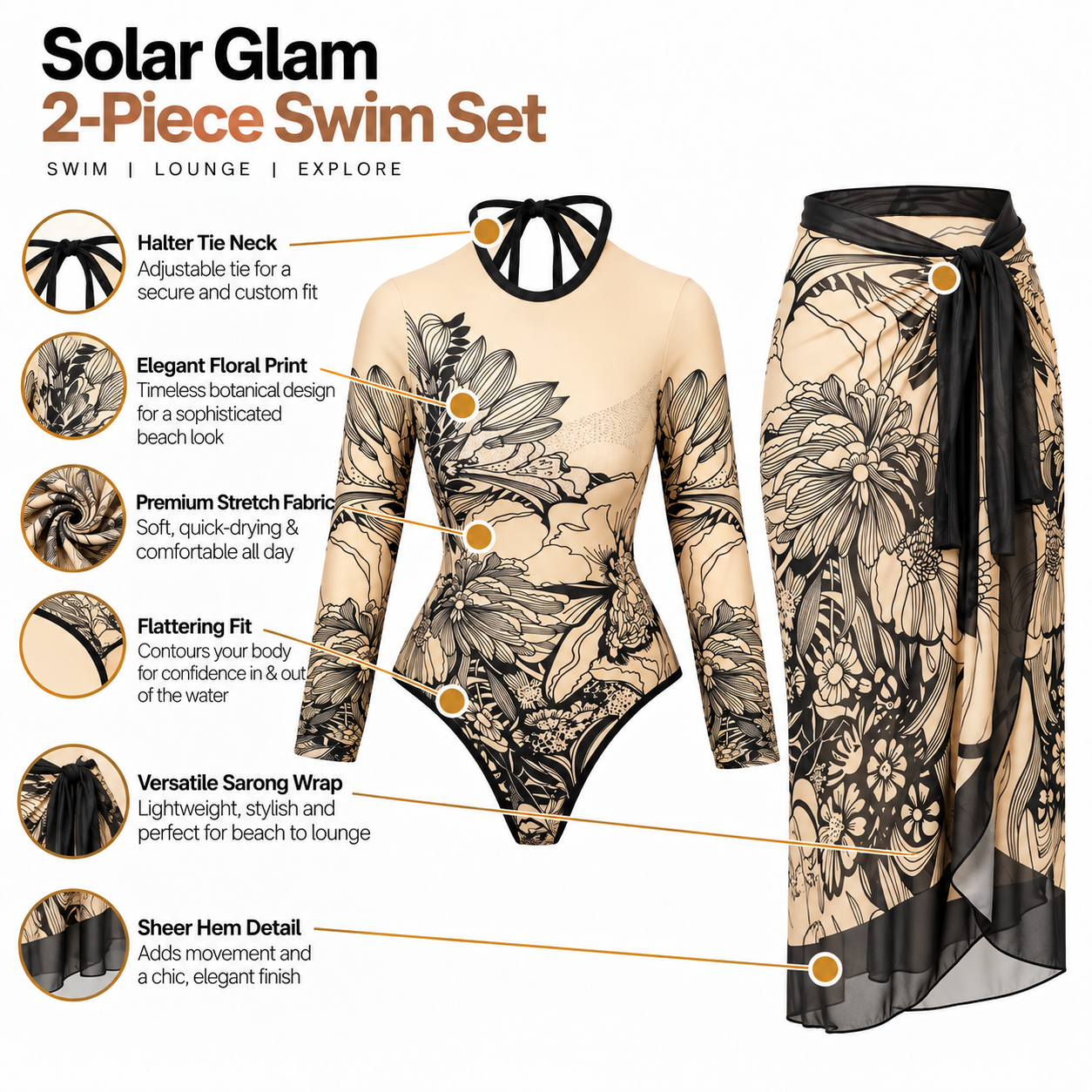 Nude Bloom Floral Monokini & Sarong Set