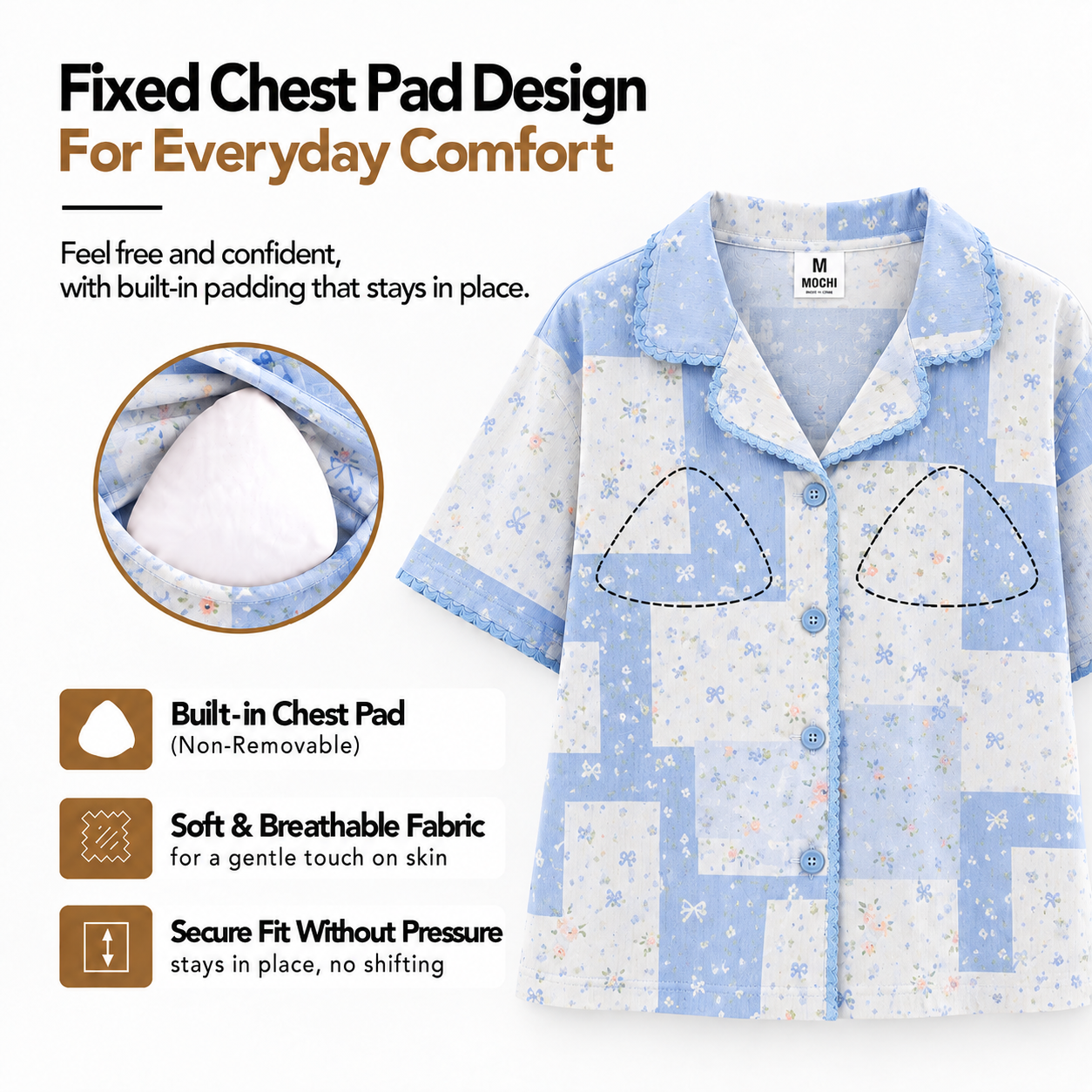 Petals & Box Padded Nightsuit -3pc set