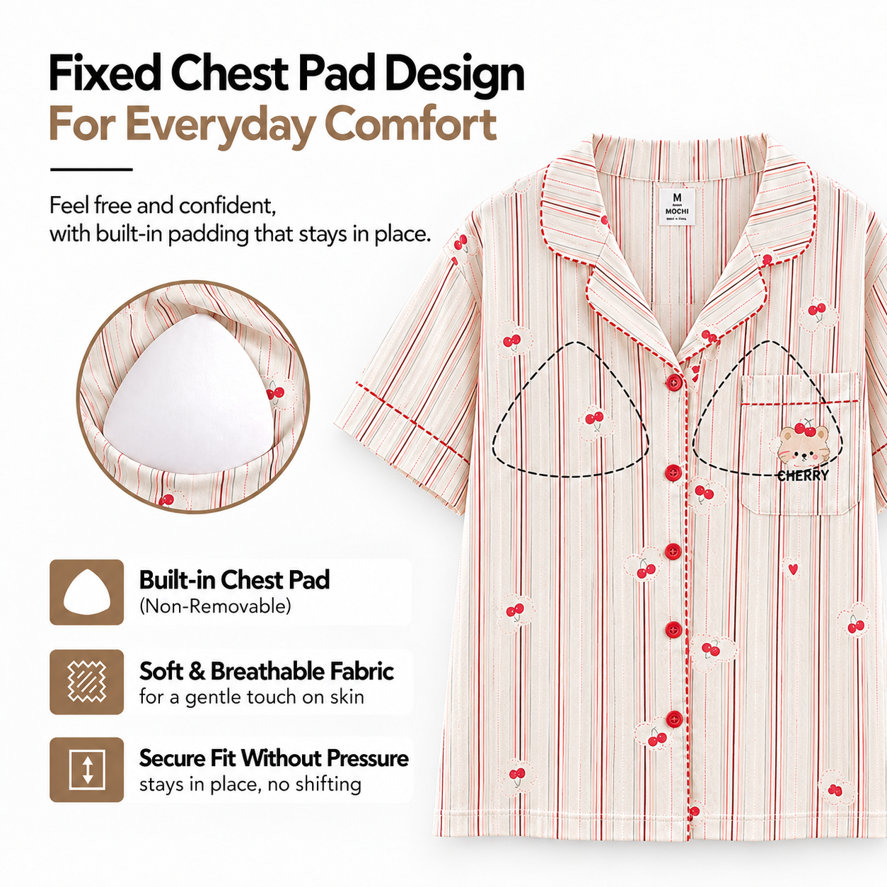 Vanilla Cherry Stripe Padded Nightsuit Set
