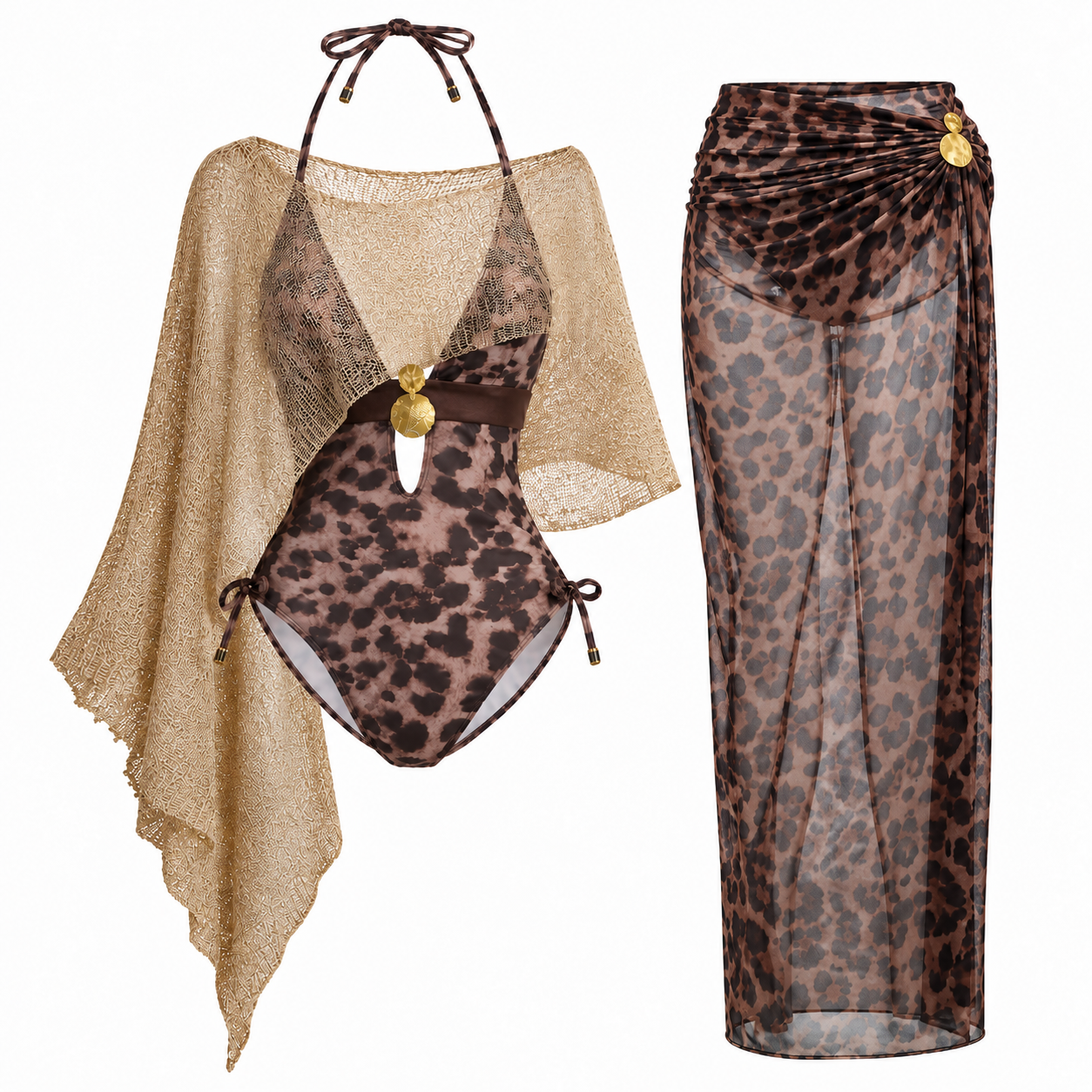 Bronze Chic Monokini Set with Shimmer Cover-Up
