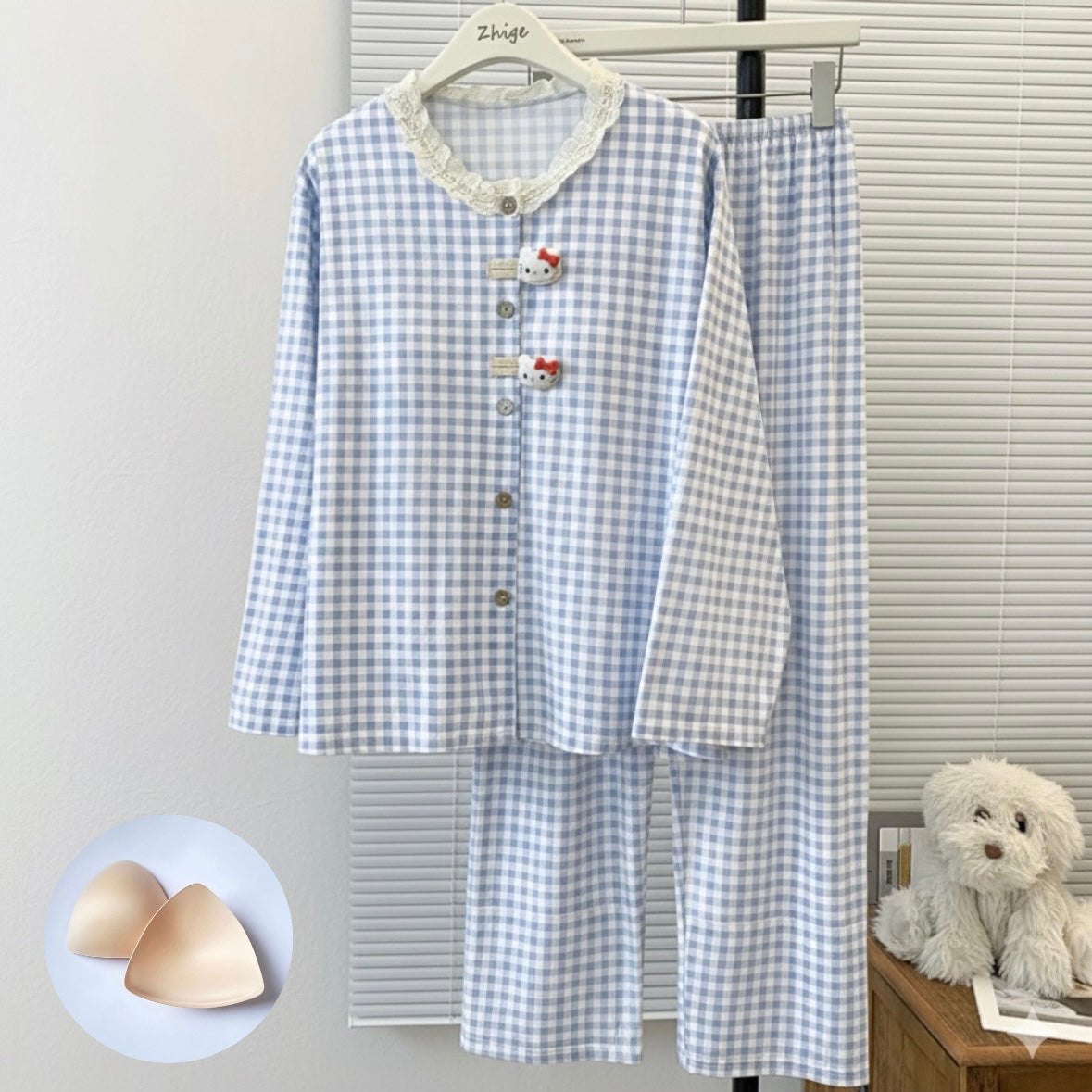 Blue Lacy Kitty Padded Nightsuit Set