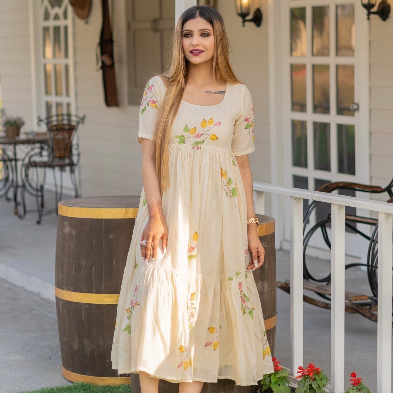 Yellow Daffy Handblock Cotton Dress