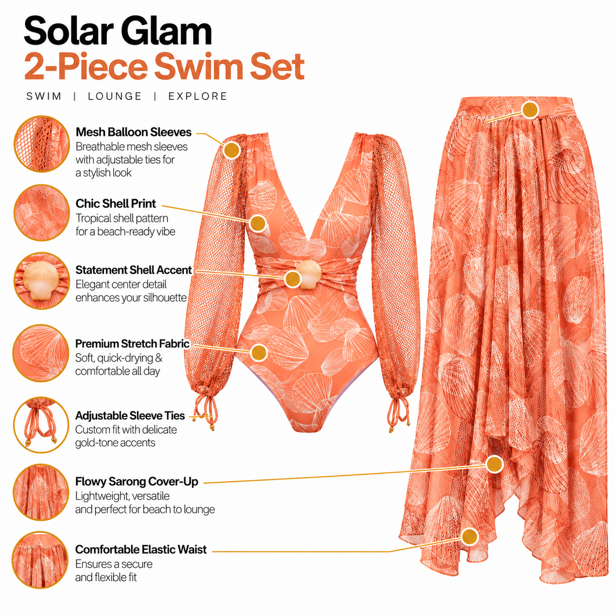 Beach Date Peach Monokini With Skirt Set