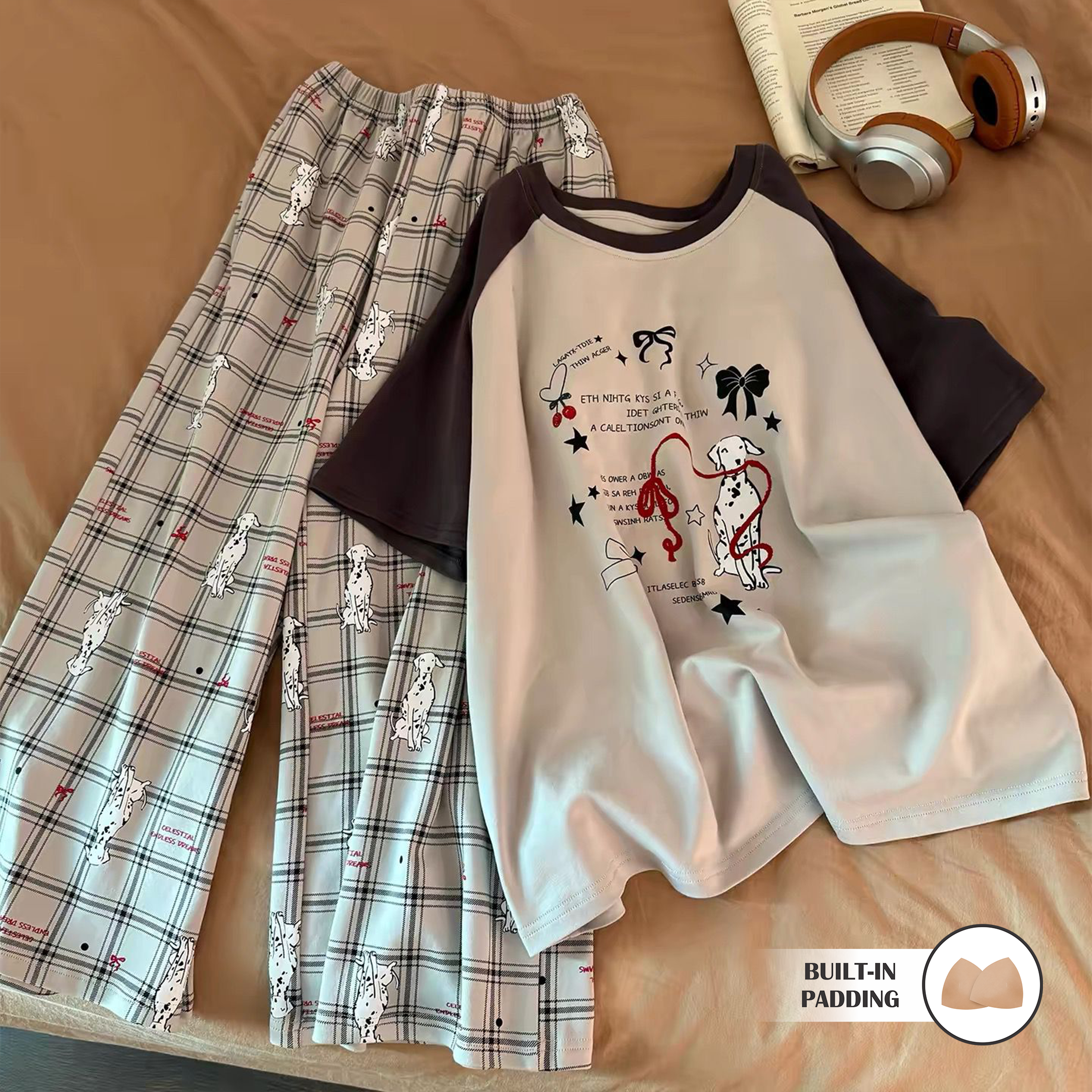 Charcoal Dog Print Padded Nightsuit Set