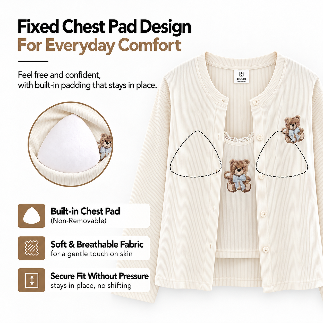 Cuddle Bear Ribbed Padded Lounge set - 3pc set