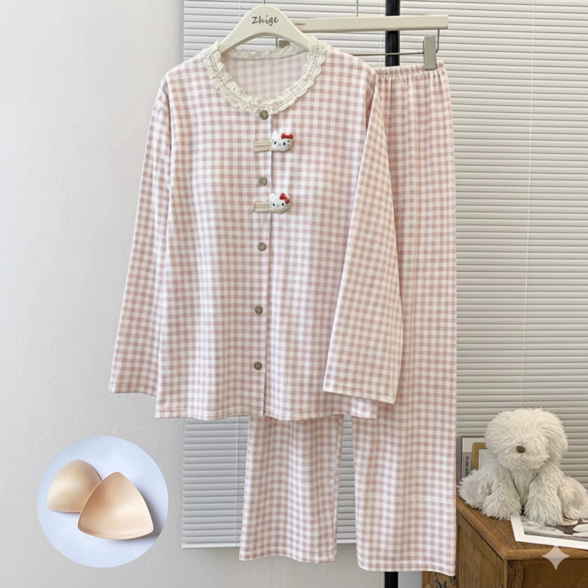 Pink Lacy Kitty Padded Nightsuit Set