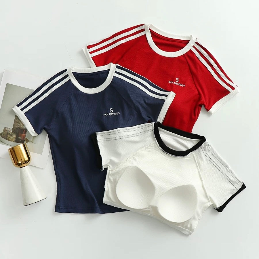 Sharon Shoulder Stripes Built-In Bra T-shirt