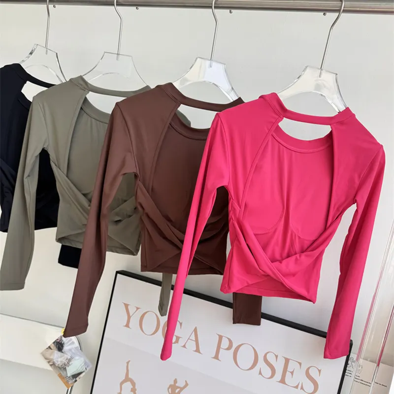 Jiuer Back Twist Built-In Bra Full Sleeves Top