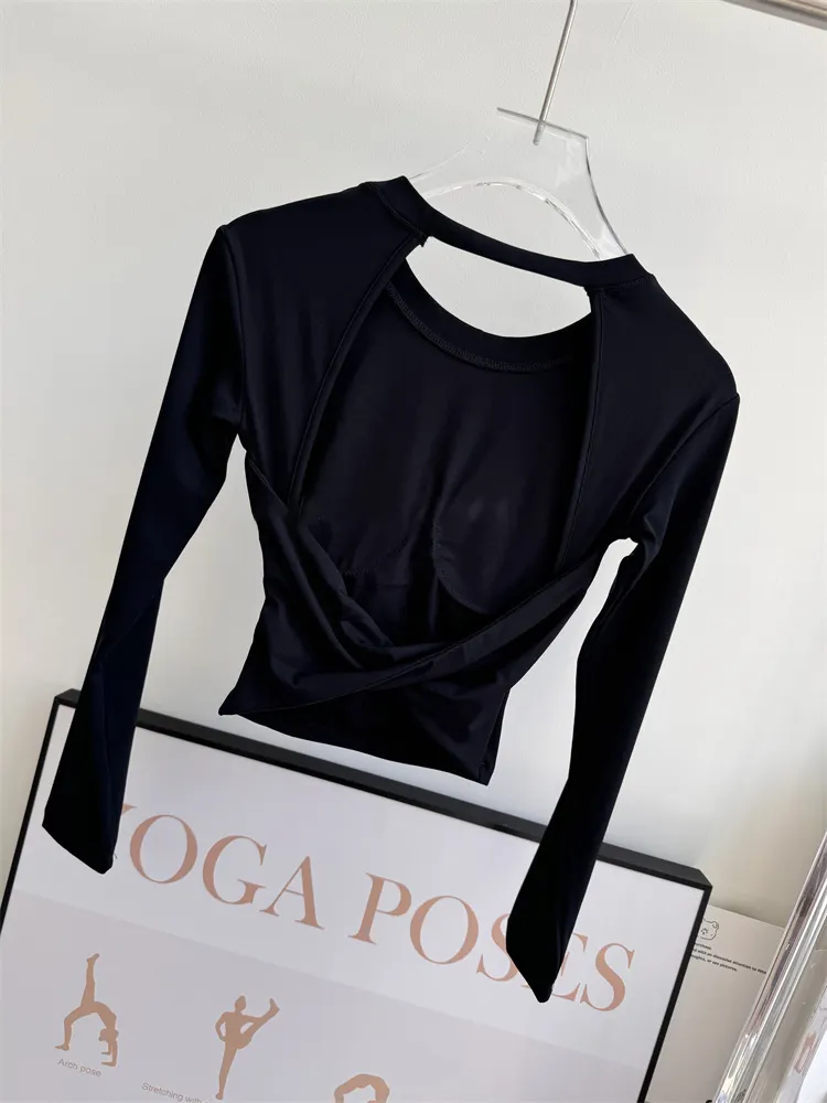 Jiuer Back Twist Built-In Bra Full Sleeves Top