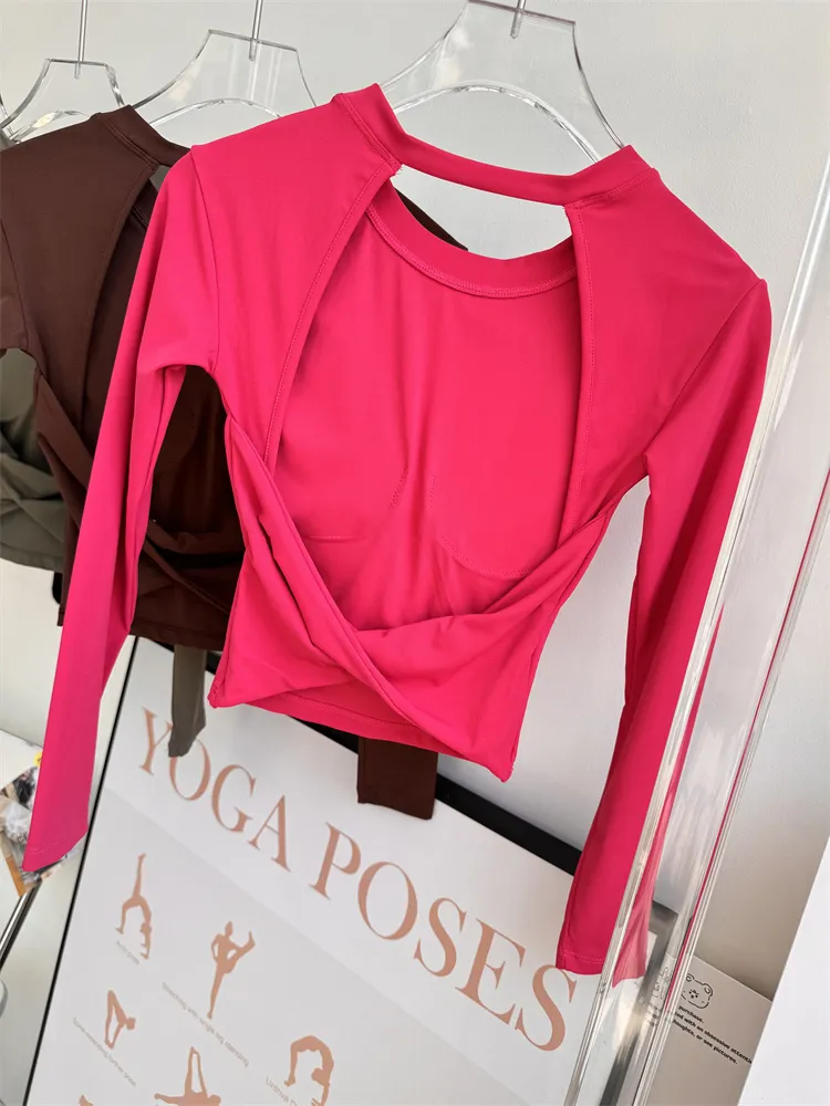 Jiuer Back Twist Built-In Bra Full Sleeves Top